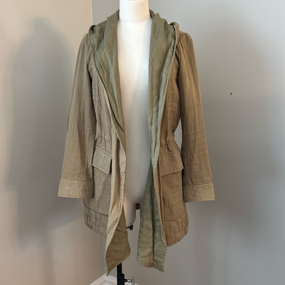 Zara Linen Gauze Cotton Blend Open Front Jacket Sz XS